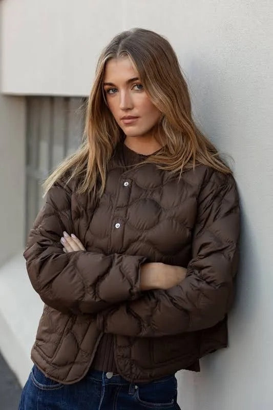 Premium Chocolate Down Filled Quilted Puffer Jacket