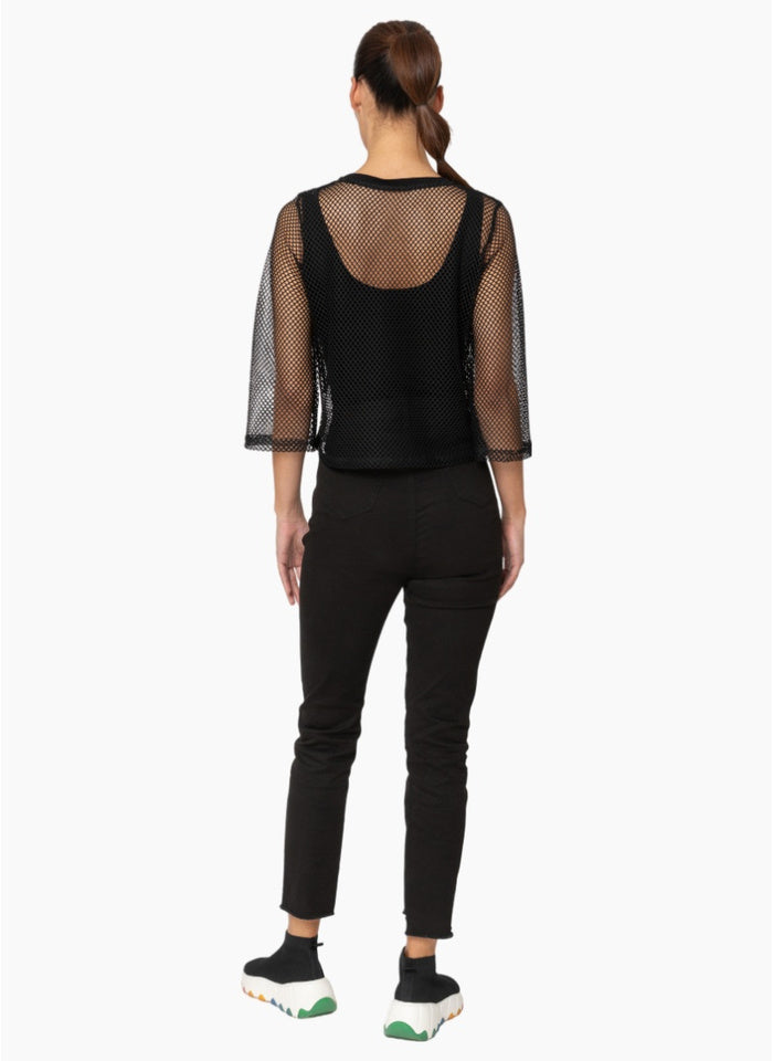 Arrow Mesh Top - 3/4 Sleeve  / Black