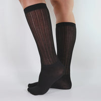 Fine Knit Knee High Sock - Black
