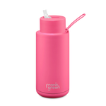Ceramic Reusable Bottle w Straw - Neon Pink 34oz 1Lt