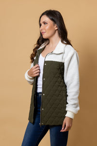 Finley Quilted Sherpa Jacket - Khaki