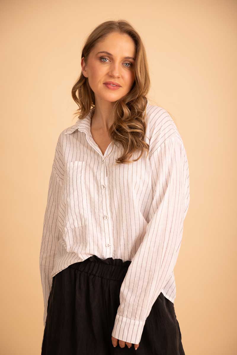 Fiona Pinstripe Shirt - White Pinstripe