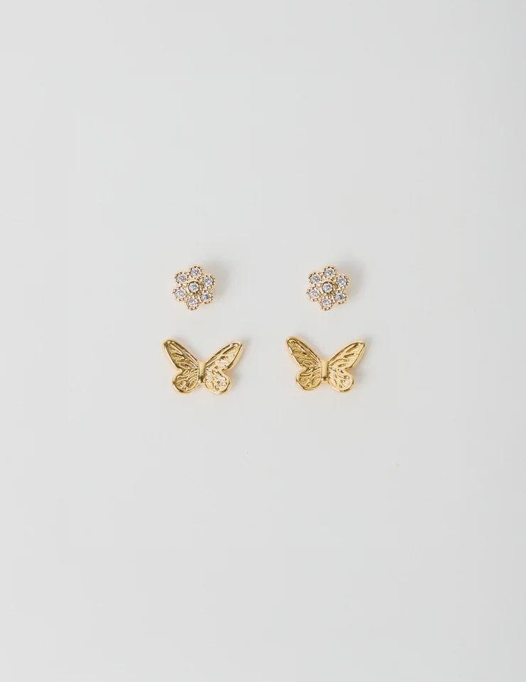 Earring Flower and Butterflies - Gold