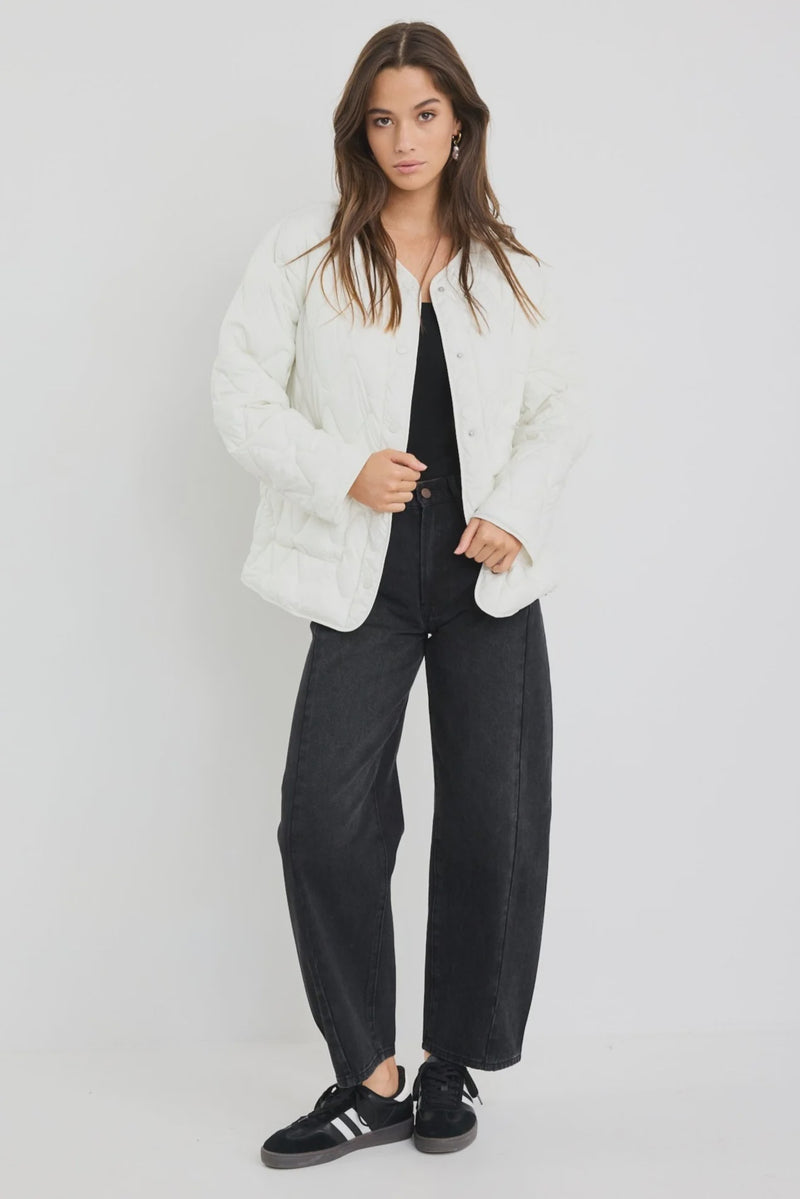 Frankly Ecru Boxy Snap Front Puffer Jacket