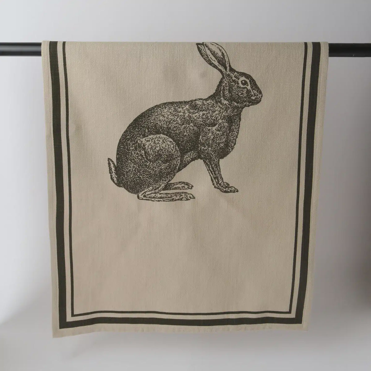 French Grainsack Tea Towel Rabbit - Natural & Olive