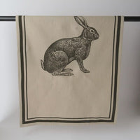 French Grainsack Tea Towel Rabbit - Natural & Olive