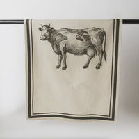 French Grainsack Tea Towel Cow - Natural & Olive