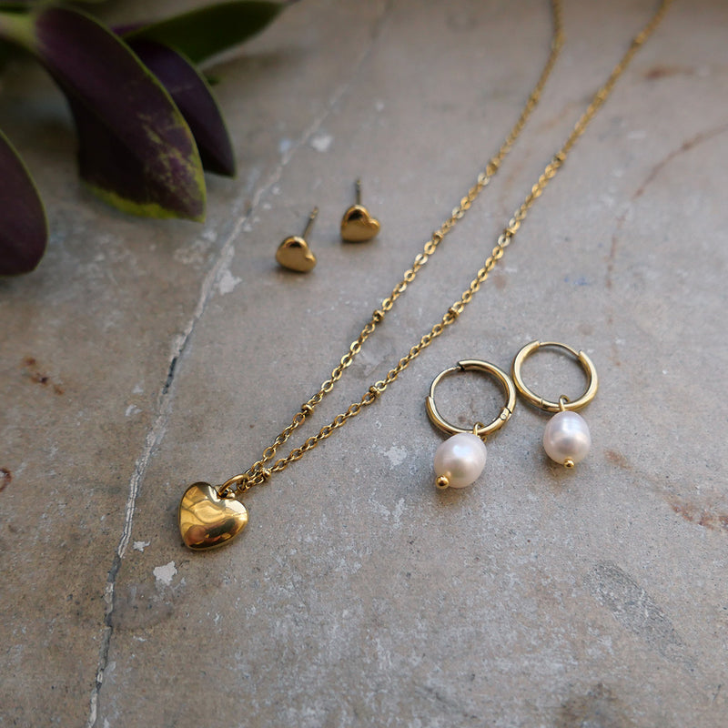 1047-0001 Pure Steel Freshwater Pearl Earring - Gold