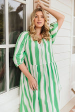 Spritz Stripe Dress - Green Briar/White Stripe