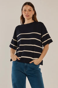 Bailey Boxy Sweater - Navy/Cream