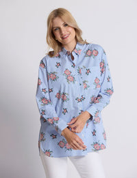 Estella Shirt - Floral Blue Stripe