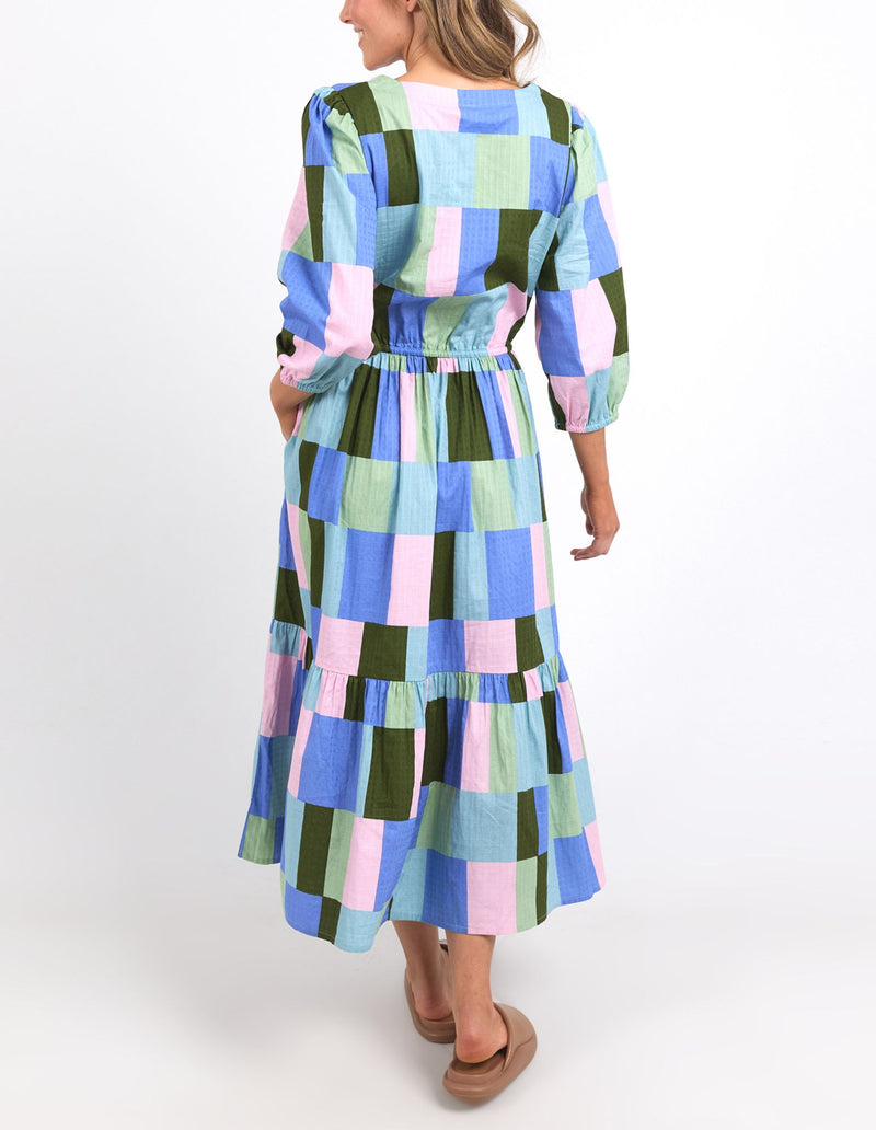 Odyssey Midi Dress - Blue/Green Print