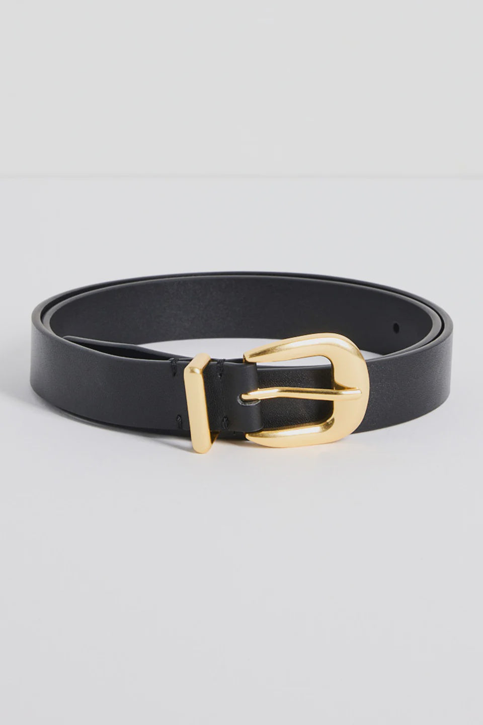 Gold Buckle Black Leather Belt
