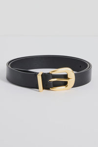 Gold Buckle Black Leather Belt
