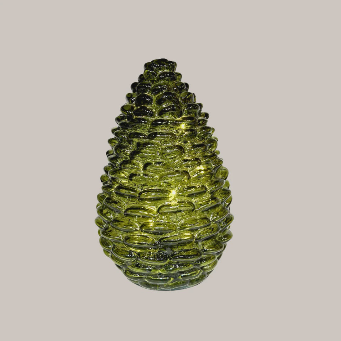Glass Pinecone with Lights in Green