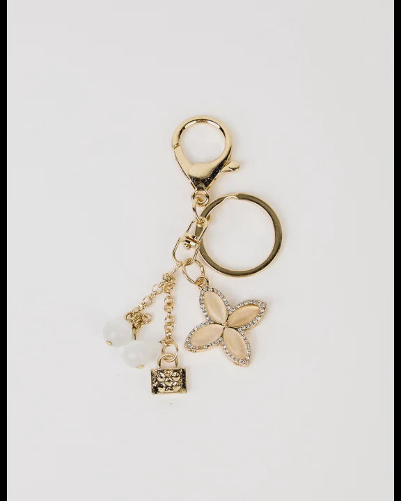 Crystal Flower & Lock Gold Keychain