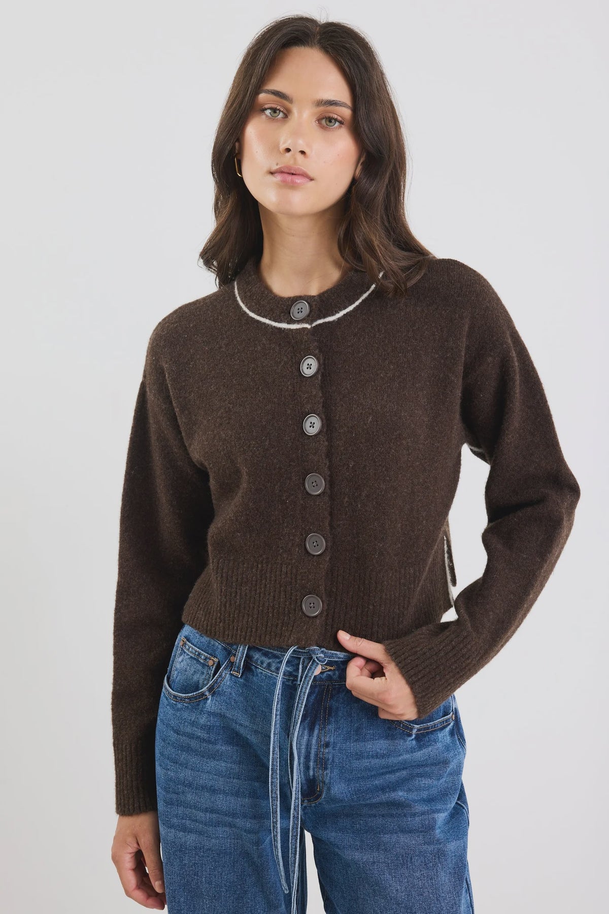 Habitual Chocolate Crewneck Cardigan