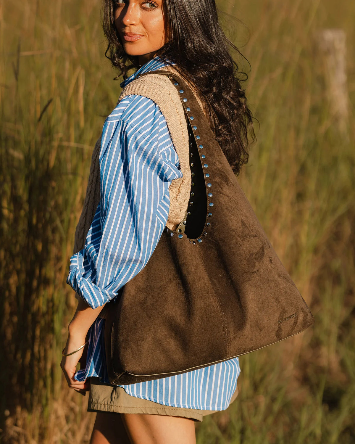 Hailey Suedette Shoulder Bag - Olive