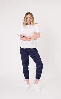 Harem Linen Pant - Navy Stripe