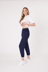 Harem Linen Pant - Navy Stripe