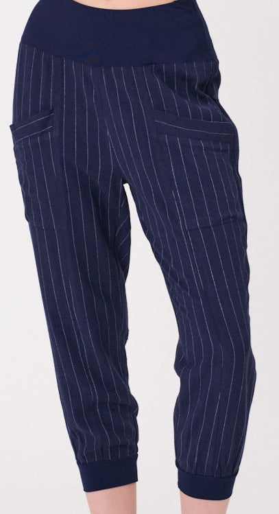 Harem Linen Pant - Navy Stripe