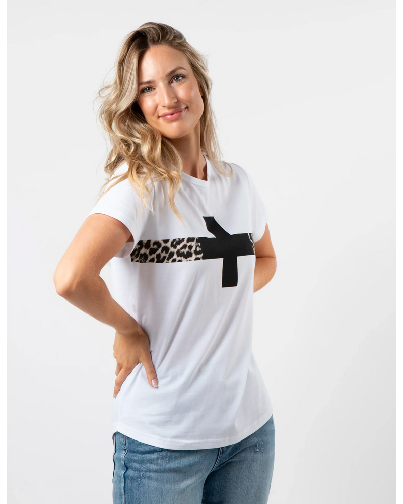 Leopard Stripe T-Shirt -  WHITE