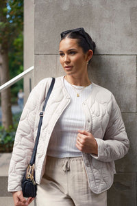 Apex Collarless Puffer Jacket - Putty
