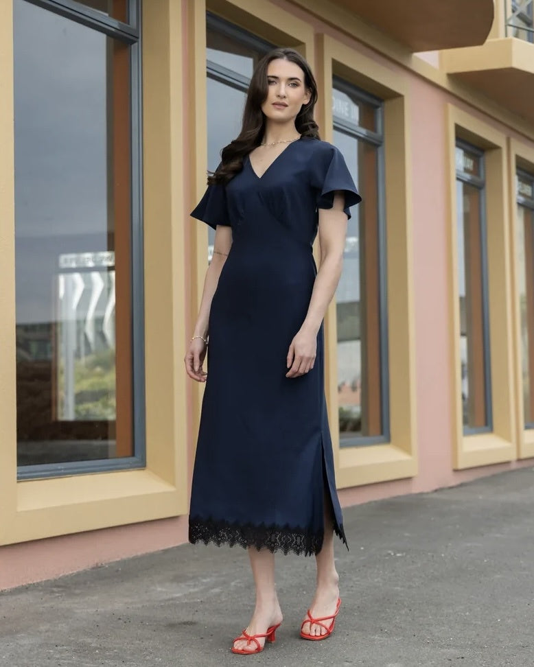 Applause Dress / Navy Satin