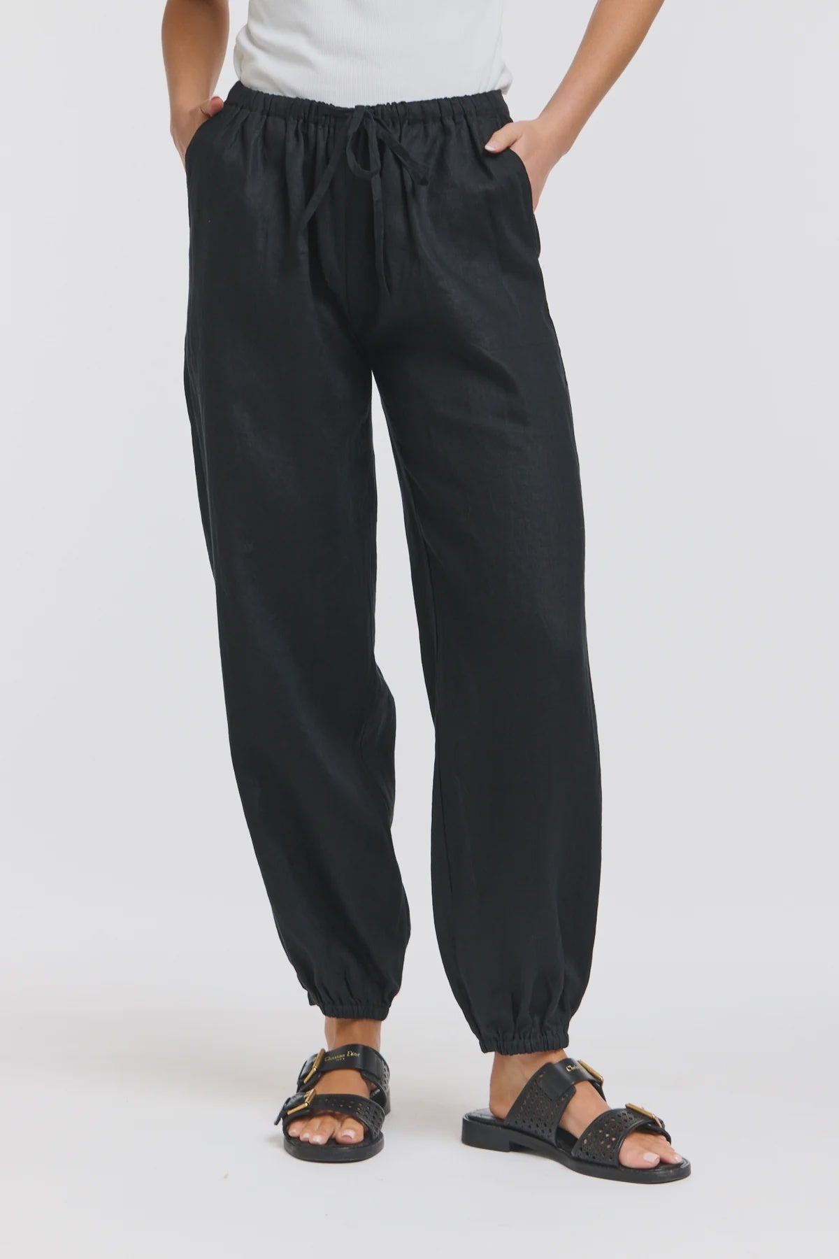 Leni Black Cuffed Linen Pants