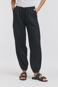 Leni Black Cuffed Linen Pants