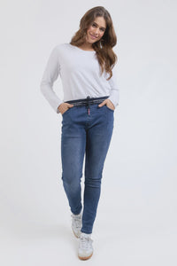 Melody Denim Jogger - Dusty Blue
