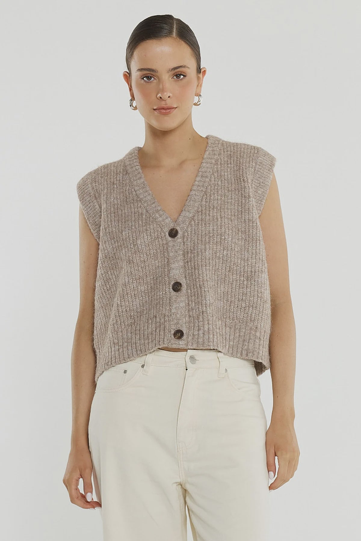 Lil Button Vest / Multi Fawn Brown