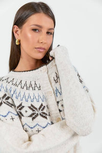 Shetland Oat Marle Fairisle Detail Cardigan / Oat Marle