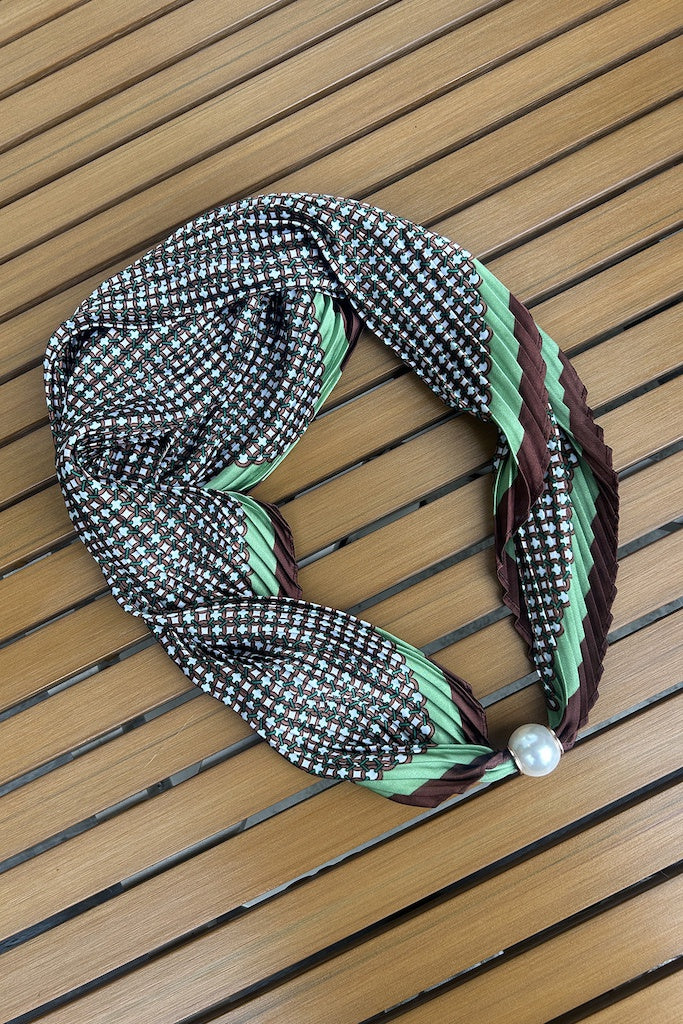 Pleated Pearl End Fasten Neck Tie / Mofit