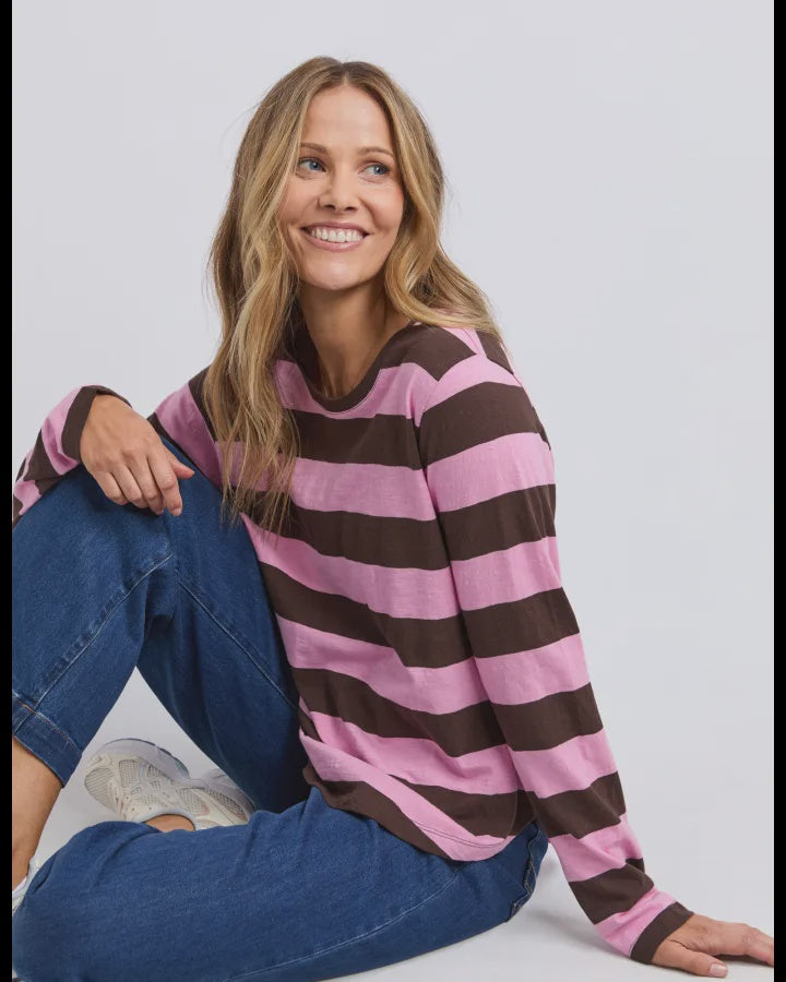 Spritz Stripe L/S Tee / Coffee & Pink Stripe