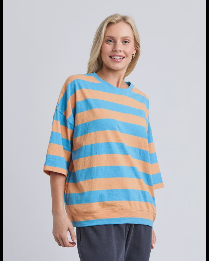 Mazie Block Stripe Sweat / Azure & Peach Stripe