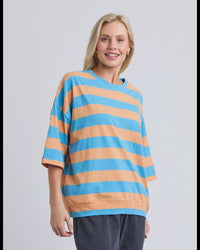 Mazie Block Stripe Sweat / Azure & Peach Stripe