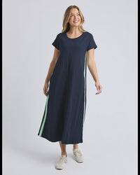 Recovery Dress / Navy With Mint Stripe