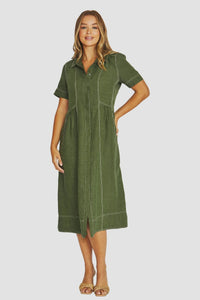 Seam Detail Shirt Dress / Evergreen
