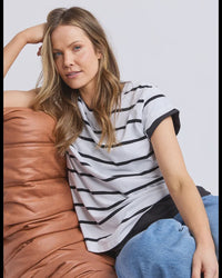 Manly Striped Tee / White & Black Stripe