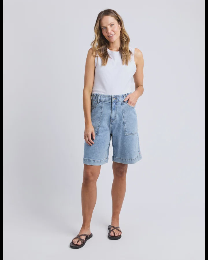 Atlas Long Denim Shorts / Mid Blue Wash