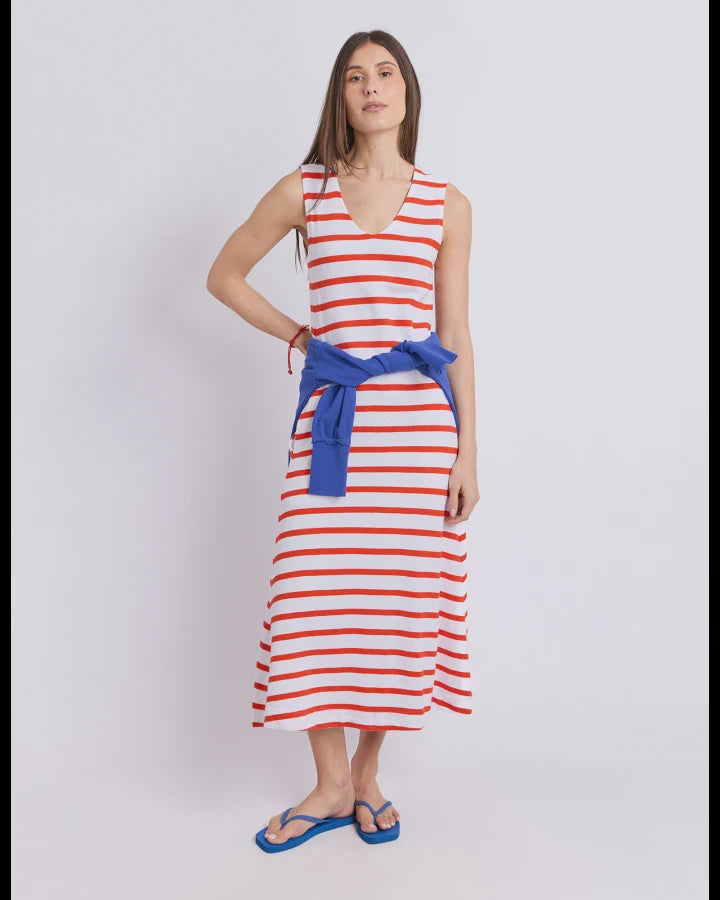 Aspen Stripe Dress / White & Grenadine