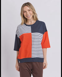 Fig Sweat / Navy,  Tangello  & White