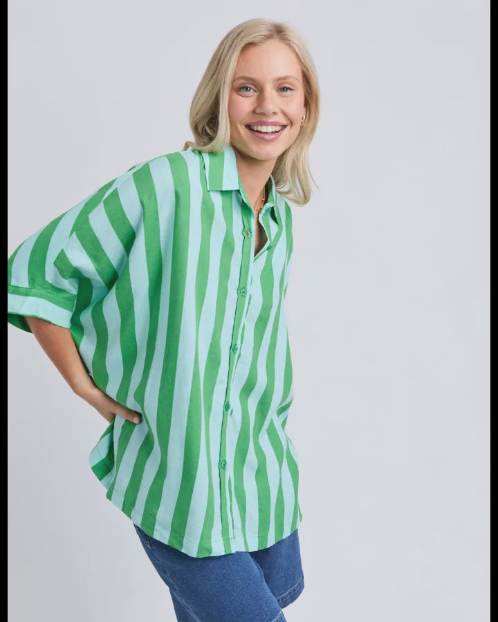 Palermo Stripe Shirt / Green Briar & Teal Blue Stripe