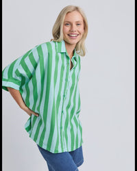 Palermo Stripe Shirt / Green Briar & Teal Blue Stripe