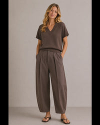 Lila Short Sleeve V Knit / Chocolate