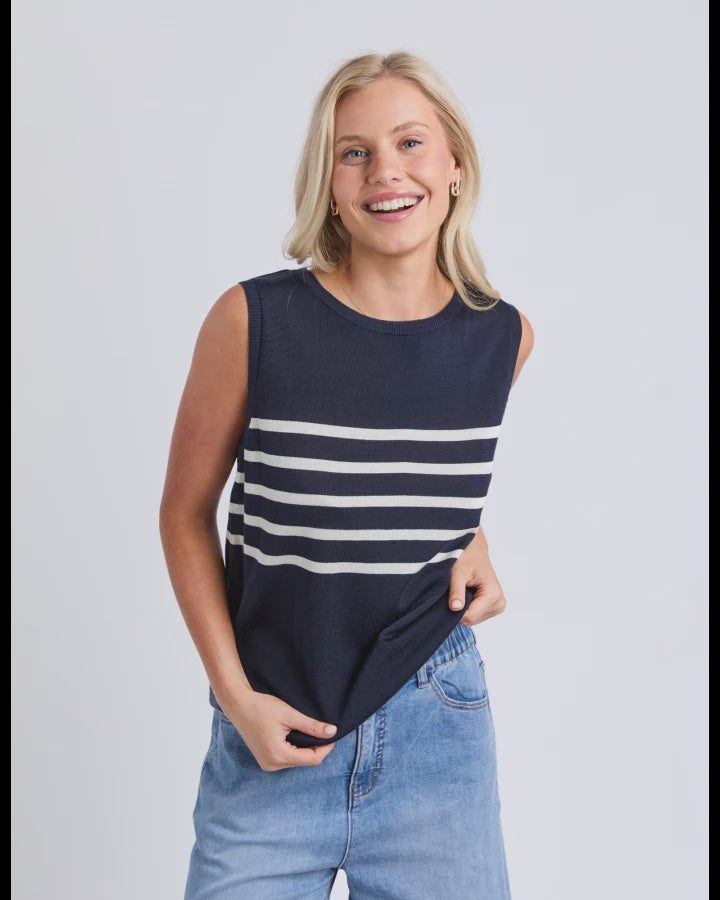 Striped Knit Tank / Navy