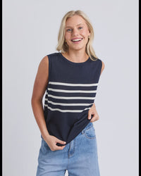 Striped Knit Tank / Navy