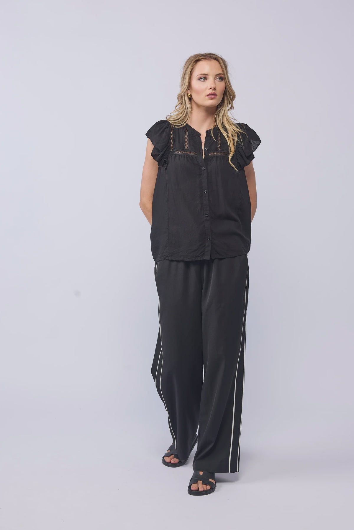 Lake Pant - Black / Piped Linen