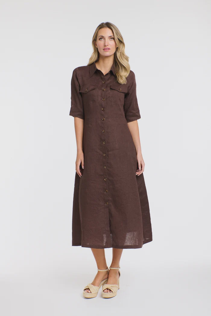 Georgia Chocolate Linen Dress